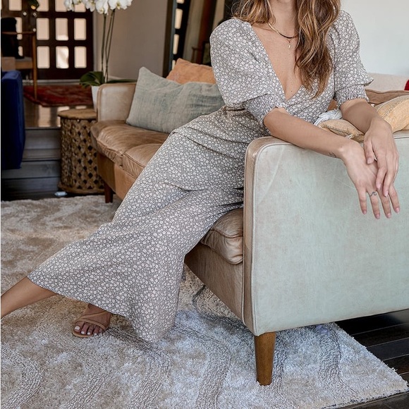 Lulu’s Sage Green Floral Print Puff Sleeve Midi Dress Size Large New - Picture 2 of 9